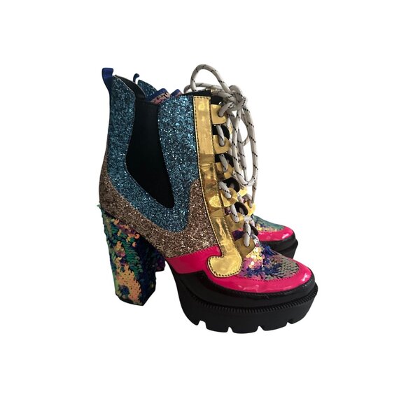CAPE ROBBIN Multicolor Glitter Sequined Heel Boots Size 8 - Picture 5 of 6
